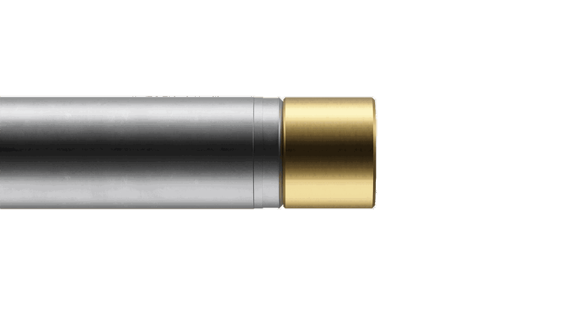 Welltec tool featuring a metallic body with a gold-colored end piece, designed for precision downhole applications.