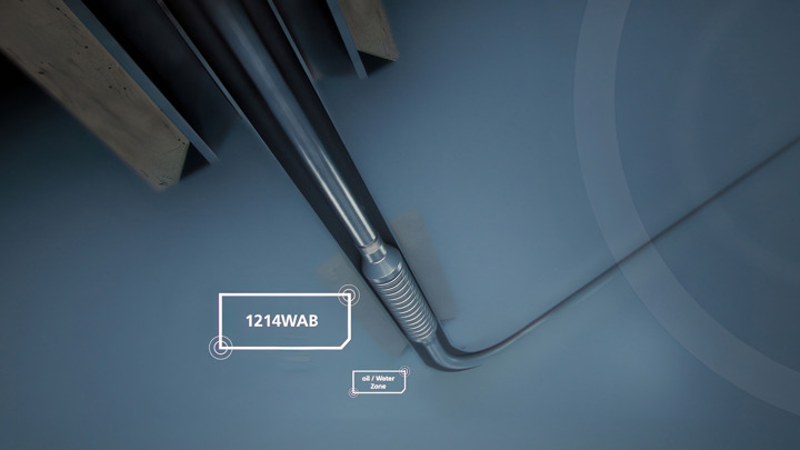 3D visualization of a 1214 Welltec Annular Barrier deployed in a deviated wellbore, isolation for zonal integrity.