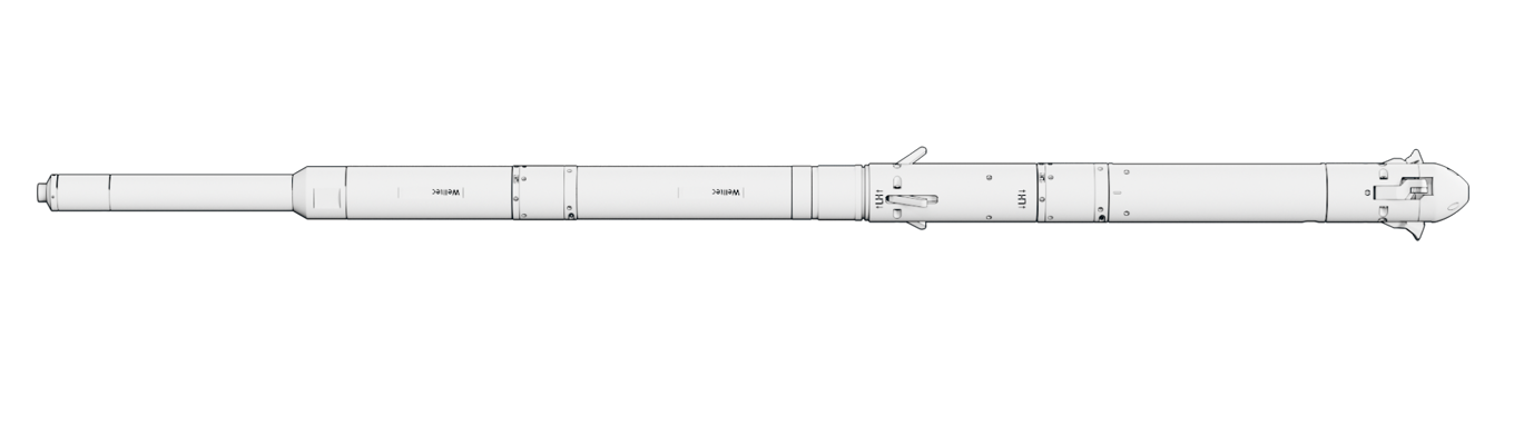 Side view of a full-length Well Cutter tool assembly, showing mechanical components used for precision pipe cutting in wellbore operations.