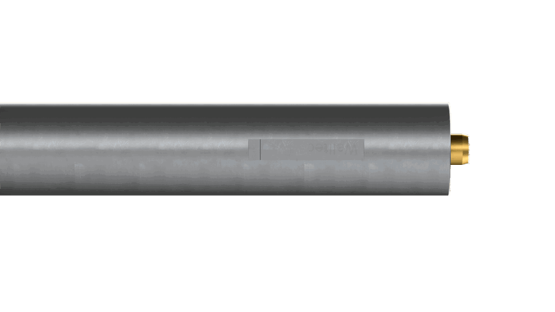 Welltec Hardware Scanner tool with a metallic body and gold-colored end piece, designed for precise downhole operations.