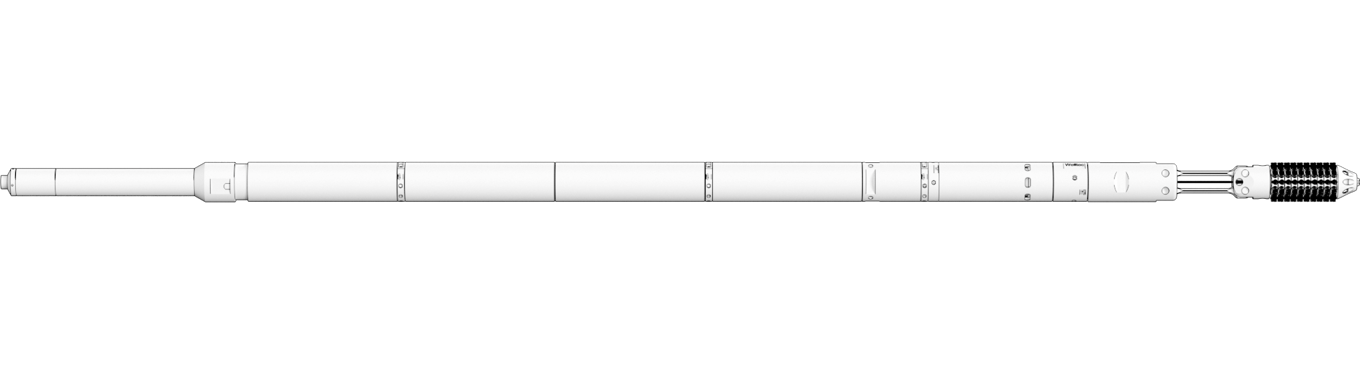 Side view of the Well Cleaner Wishbone Honer tool in a fully assembled state, designed for mechanical wellbore cleaning in oil and gas operations.